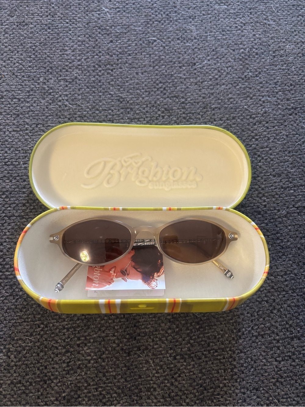Vintage Brighton Brown Lensed Sunglasses with Champagne Frame Decorative Temples
